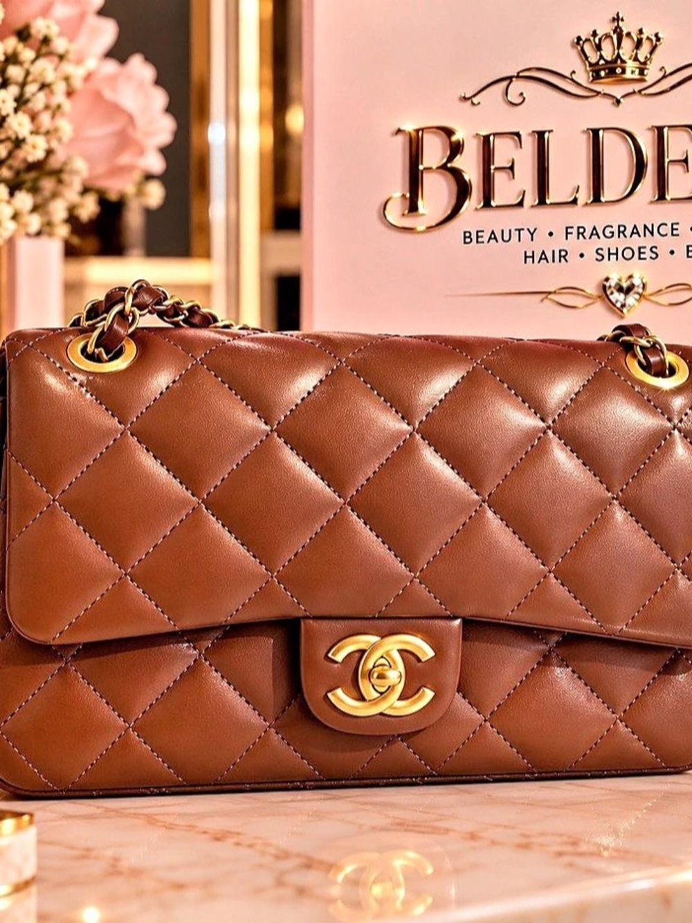 Chanel Classic Double Flap Bag Quilted Shoulder Bag in Brown Like New